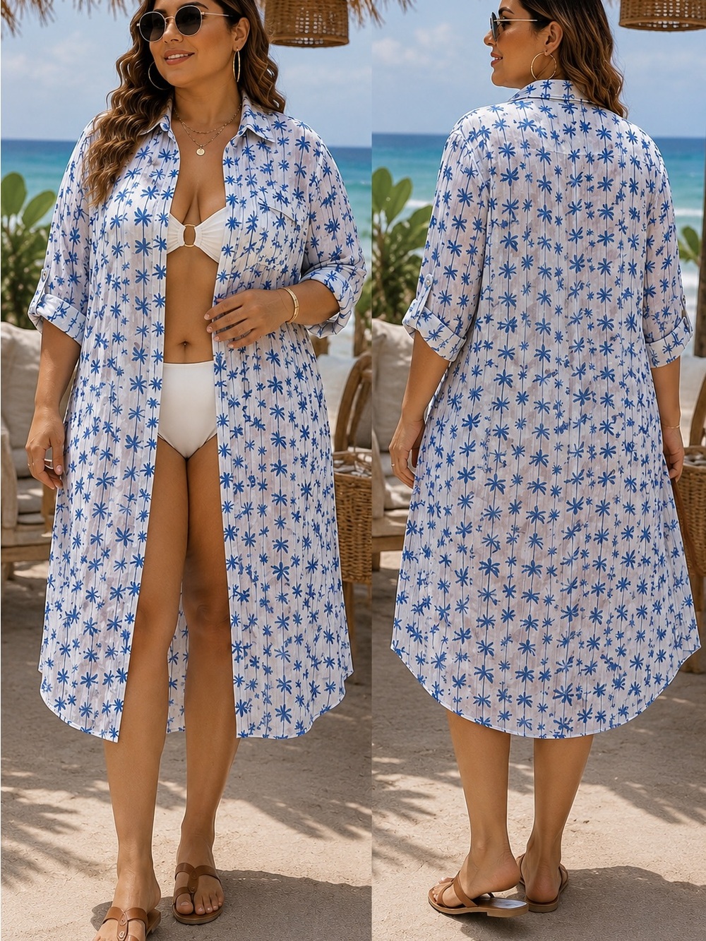 Live 4 Truth Blue & White Palm-Print Swim Cover-Up Shirt Dress